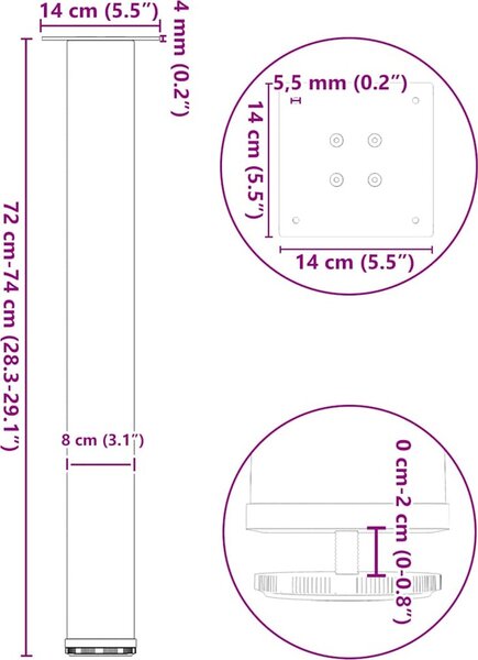 VidaXL Nohy konzolového stolku 4 ks ocel 72-74 cm ocel [4012468] Barva: Černá