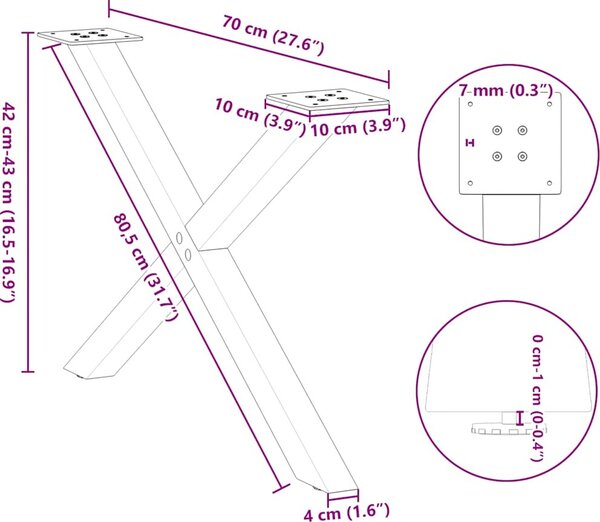 VidaXL Nohy konferenčního stolku ve tvaru X, 2 ks, ocel, 70 x (42-43) cm, ocel [4012966] Barva: antracitová