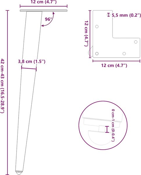 VidaXL Nohy konferenčního stolku kuželového tvaru 4 ks ocel 42-43 cm ocel [4012514] Barva: Černá