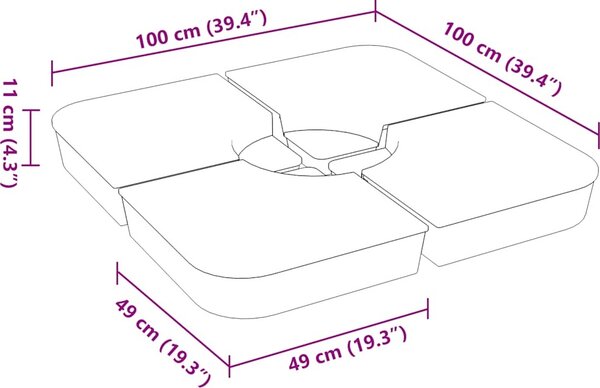 VidaXL Sada 4 kusů závaží pro slunečníky s křížovým stojanem 100 kg PP [847447] Barva: antracitová