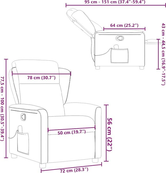 VidaXL Masážní polohovací křeslo textil [4015587] Barva: Hnědá
