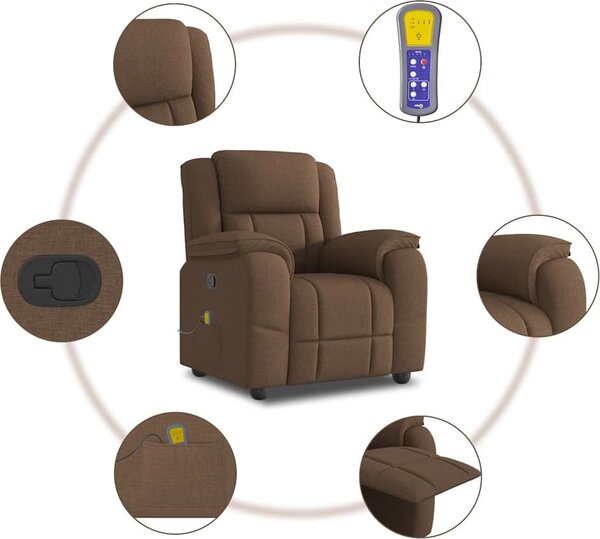 VidaXL Masážní polohovací křeslo textil [4015714] Barva: Hnědá