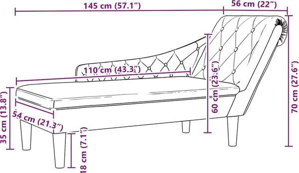 VidaXL Lenoška s polštářem a područkou na pravé straně textil [4009768] Barva: Tmavě šedá