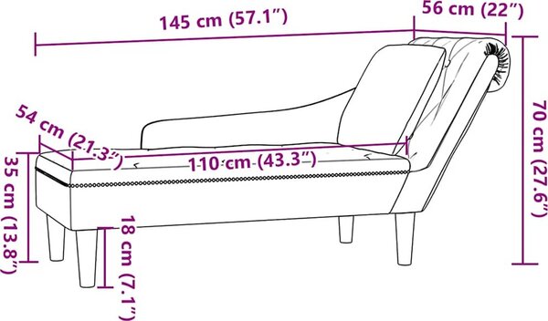 VidaXL Lenoška s polštářem a područkou na pravé straně samet [4009777] Barva: Černá