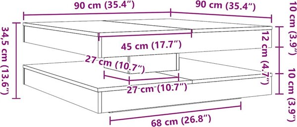 VidaXL Konferenční stolek otočný o 360º 90x90x34,5 cm [3321357] Barva: Staré dřevo