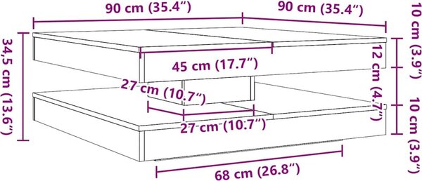 VidaXL Konferenční stolek otočný o 360º 90x90x34,5 cm [3321357] Barva: Staré dřevo