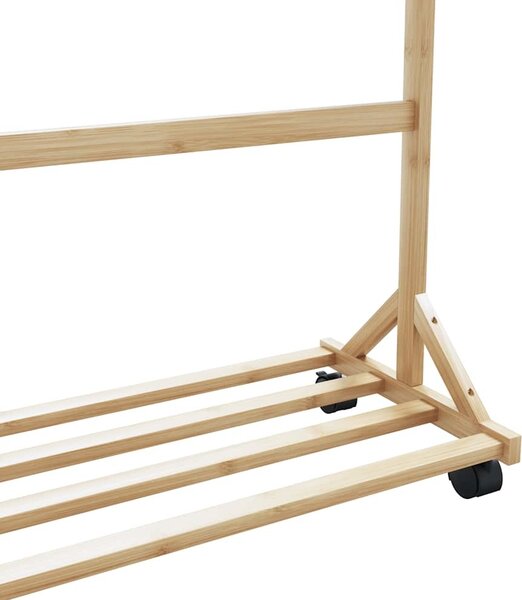 VidaXL Stojan na oblečení s háčky a kolečky 100x35x157 cm bambus [4008915]