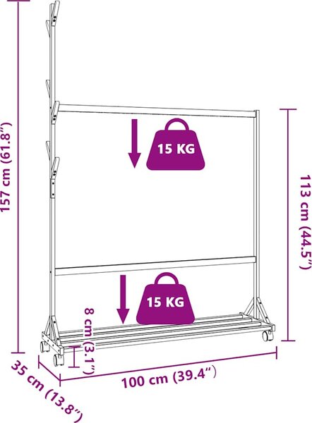 VidaXL Stojan na oblečení s háčky a kolečky 100x35x157 cm bambus [4008915]