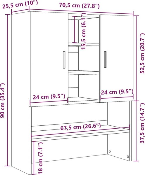 VidaXL Skříňka nad pračku betonově šedá 70,5 x 25,5 x 90 cm [856636]