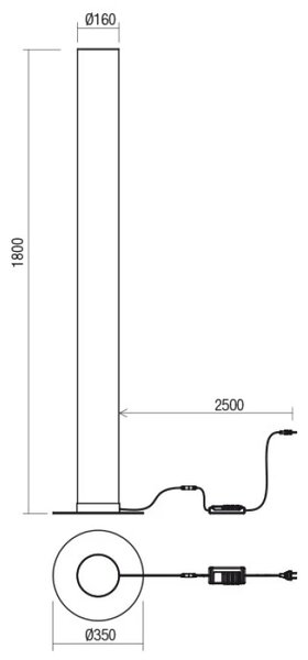 Redo 01-3012 LED stojací lampa PILON | 57W integrovaný LED zdroj | 6885lm | 3000K