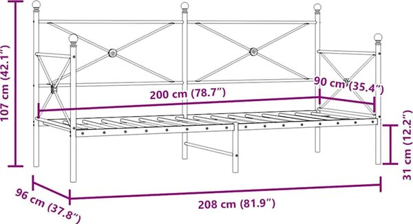 VidaXL Válenda bez matrace 90x200 cm ocel [4104668] Barva: Černá