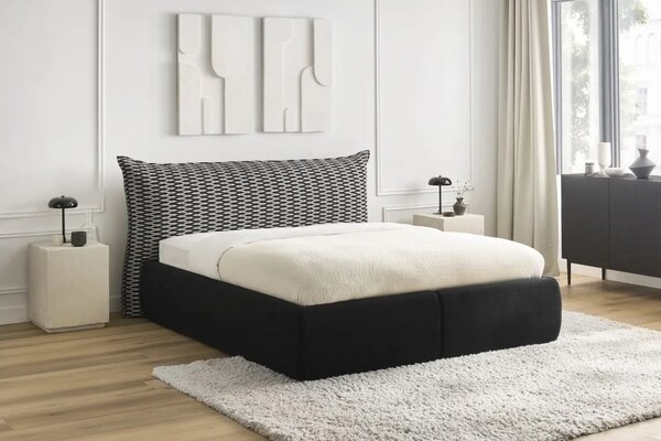 -25 % Dny MOMENTI– Bobochic Paris Černobílá dvoulůžková postel Jade 160 x 200 cm s úložným prostorem