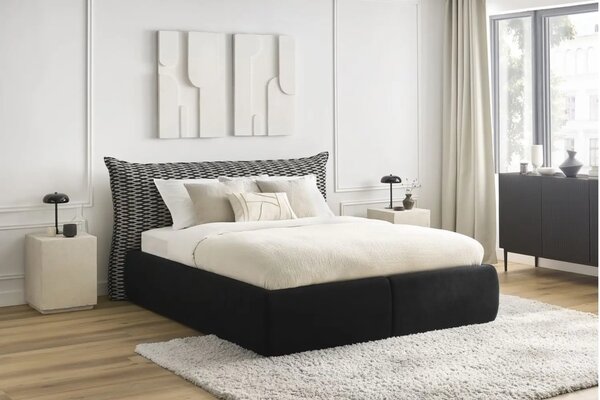 -25 % Dny MOMENTI– Bobochic Paris Černobílá dvoulůžková postel Jade 160 x 200 cm s úložným prostorem