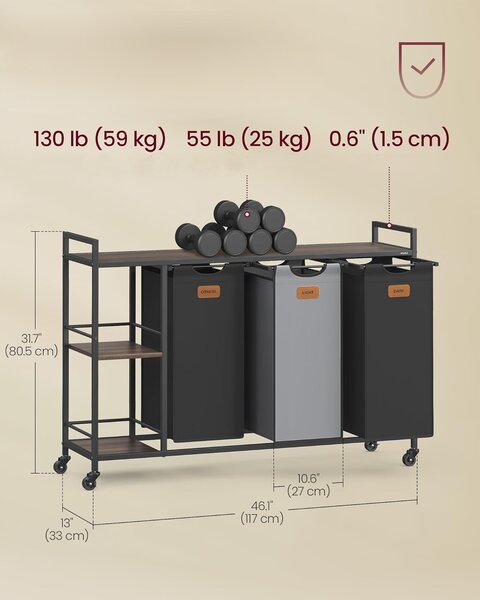 SONGMICS Koš na prádlo Vasagle Asas 150 l černý/šedý/hnědý