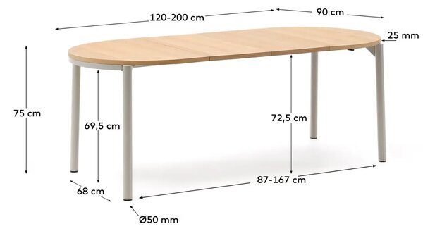 Dubový rozkládací jídelní stůl Kave Home Montuiri 120-200 x 90 cm