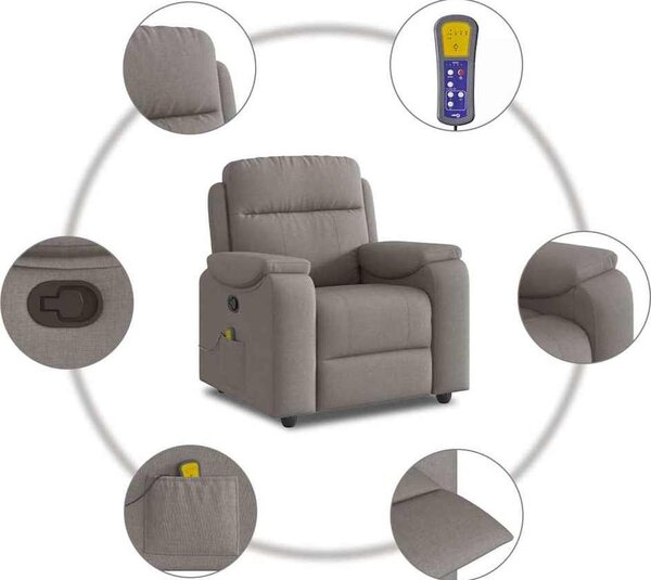 VidaXL Masážní polohovací křeslo textil [4015697] Barva: světle šedá