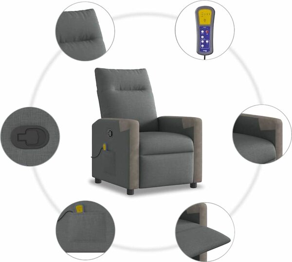 VidaXL Masážní polohovací křeslo textil [4104843] Barva: Tmavě šedá