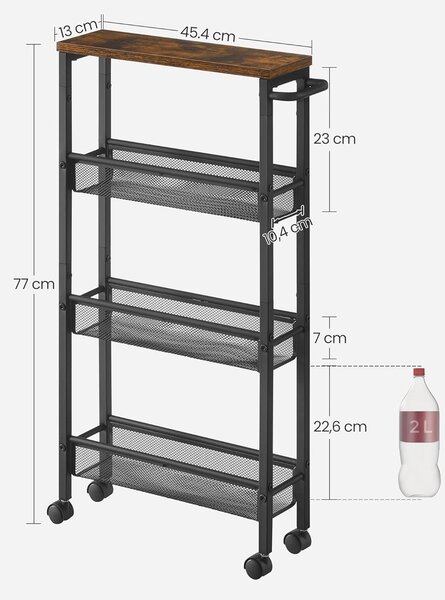 SONGMICS Pojízdný kuchyňský vozík Vasagle Compi 77 cm černý/hnědý