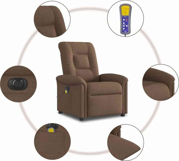 VidaXL Elektrické masážní polohovací křeslo textil [3303248] Barva: Hnědá
