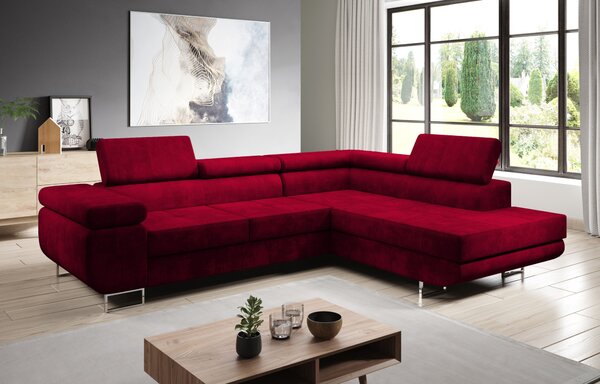 Rozkládací rohová sedačka PARASKA L - červená, pravý roh