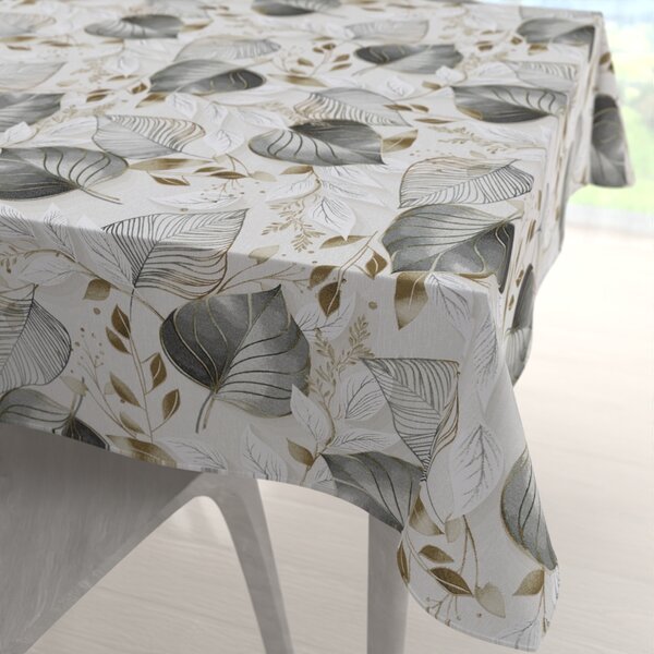 Biante Dekorační čtvercový ubrus Leona LN-173 Šedé listy na režném 130x130 cm