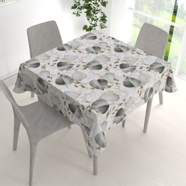 Biante Dekorační čtvercový ubrus Leona LN-173 Šedé listy na režném 130x130 cm