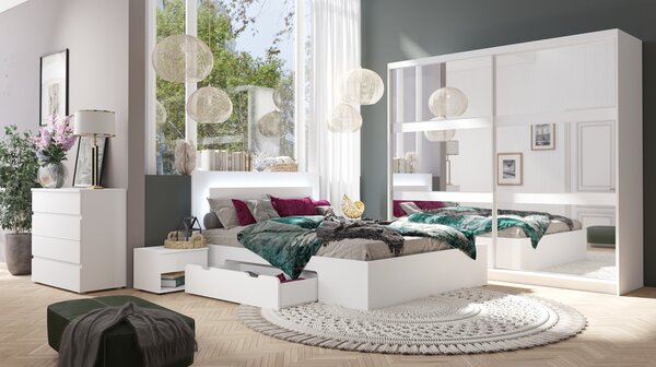 Manželská postel se šuplíky 180x200 DUITAMA - bílá + LED osvětlení ZDARMA