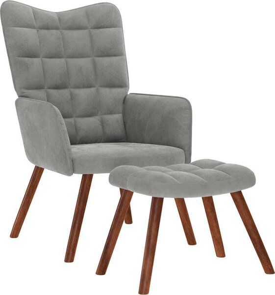 VidaXL Relaxační křeslo s taburetkou sametové [4016830] Barva: světle šedá