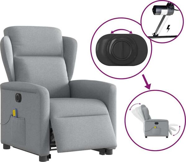VidaXL Elektrické zvedací masážní polohovací křeslo textil [3303164] Barva: Tmavě šedá