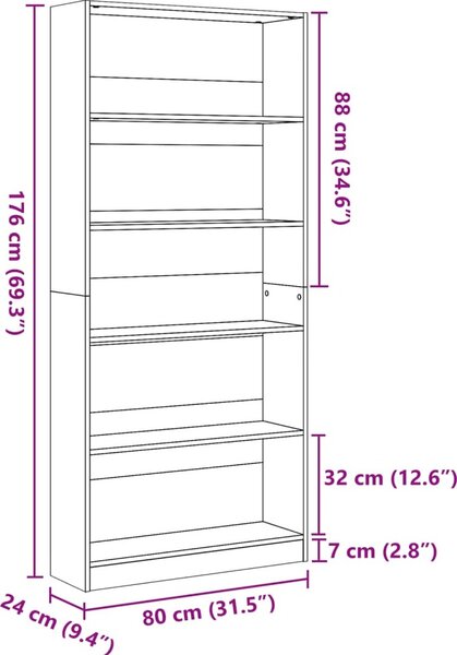 VidaXL Knihovna 80x24x176 cm kompozitní dřevo [857858] Barva: šedá sonoma