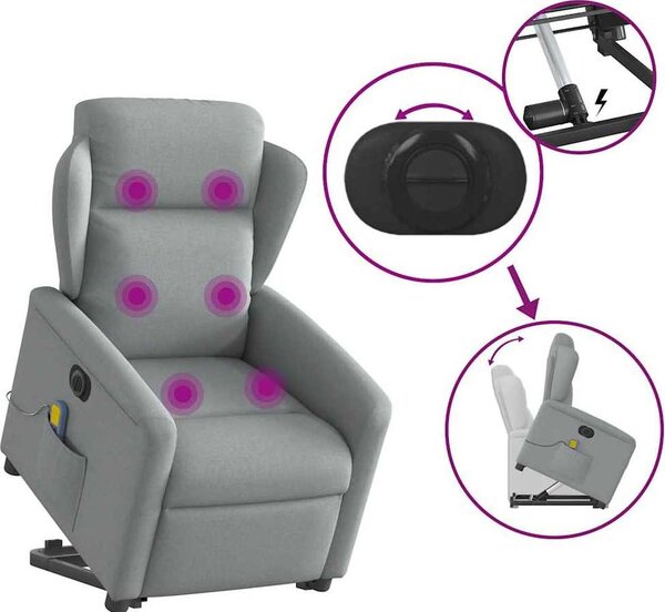 VidaXL Elektrické zvedací masážní polohovací křeslo textil [3303164] Barva: Tmavě šedá