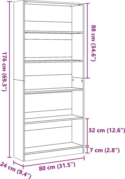VidaXL Knihovna 80x24x176 cm kompozitní dřevo [857858] Barva: šedá sonoma