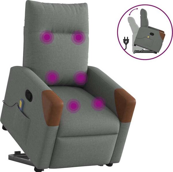 VidaXL Zvedací masážní polohovací křeslo textil [3324014] Barva: Tmavě šedá
