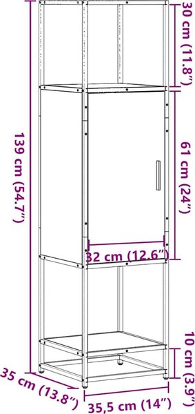 VidaXL Skříň highboard 35,5x35x139 cm kompozit a kov [849038] Barva: dub sonoma