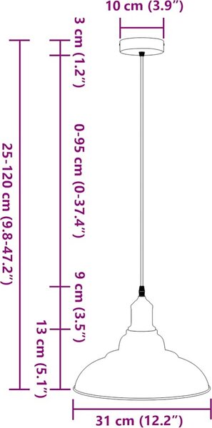 VidaXL Závěsné svítidlo nastavitelnou výškou E27 Ø31 cm metal [4103439] Barva: Lesklá žlutá
