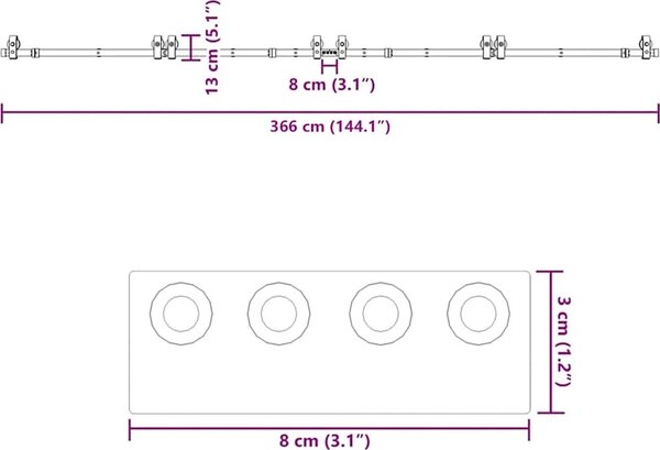 VidaXL Sada příslušenství pro posuvné dveře 366 cm ocelová černá [3295801]