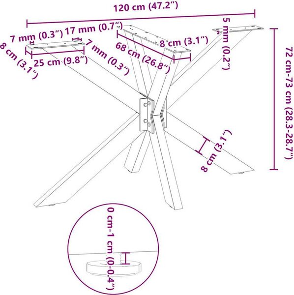 VidaXL Noha jídelního stolu ve tvaru pavouka 120 x 68 x (72-73) cm ocel [4013112] Barva: Černá