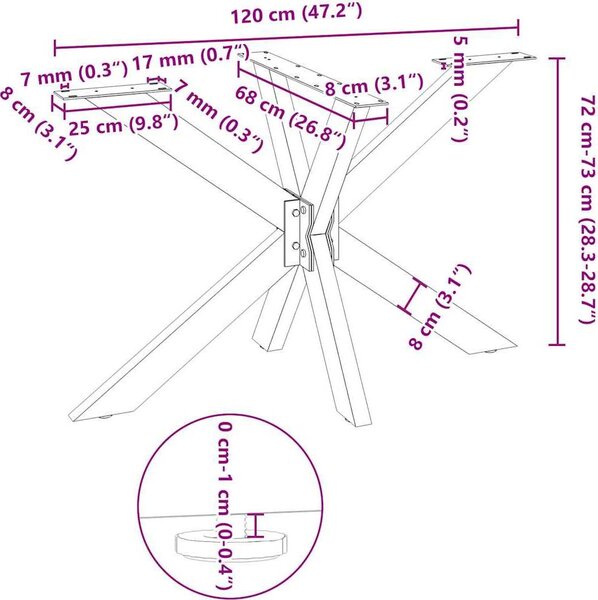 VidaXL Noha jídelního stolu ve tvaru pavouka 120 x 68 x (72-73) cm ocel [4013112] Barva: Černá