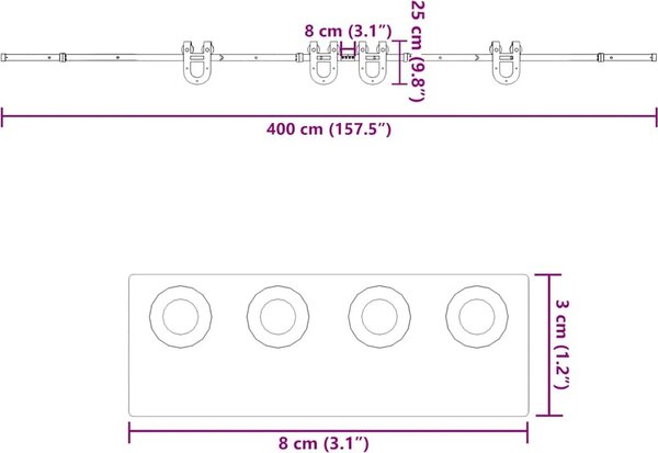 VidaXL Sada příslušenství pro posuvné dveře 400 cm ocelová černá [3295790]