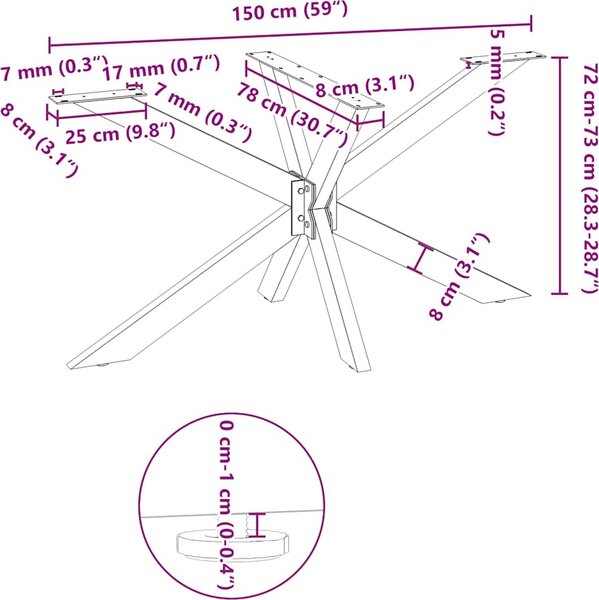 VidaXL Noha jídelního stolu ve tvaru pavouka 150 x 78 x (72-73) cm ocel [4013116] Barva: Černá