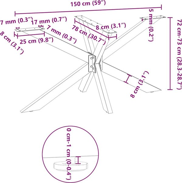 VidaXL Noha jídelního stolu ve tvaru pavouka 150 x 78 x (72-73) cm ocel [4013116] Barva: Černá