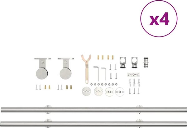 VidaXL Sada příslušenství pro posuvné dveře 400 cm nerez ocel stříbrná [3295768]