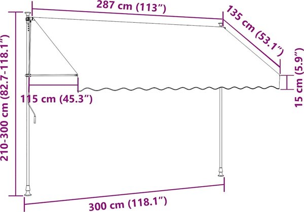 VidaXL Zatahovací markýza 300 x 150 cm textil a ocel [368740] Barva: antracitová
