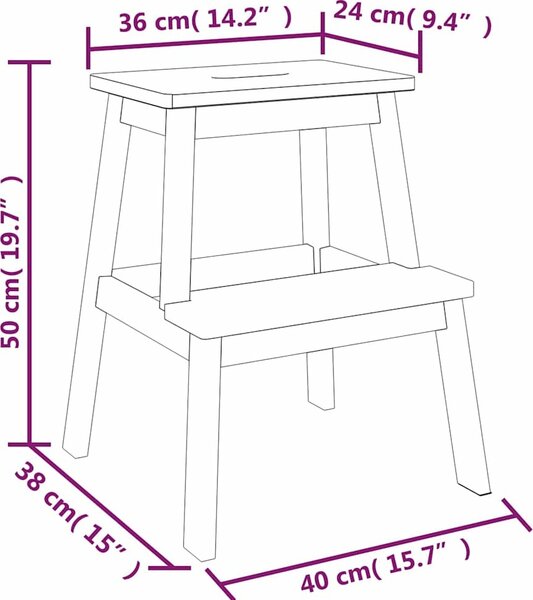 VidaXL Stolička se 2 stupni 40 x 38 x 50 cm masivní akáciové dřevo [153333]