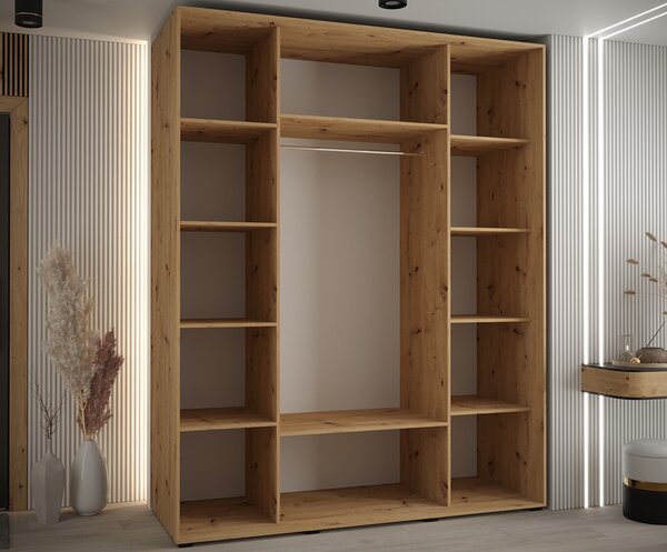 Šatní skříň s posuvnými dveřmi DAVOS 4, 190cm | DUB Artisan / černá / černé pojezdy