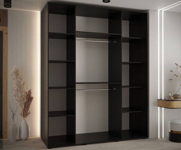 Šatní skříň s posuvnými dveřmi DAVOS 190cm | Černá / bílá / stříbrné pojezdy