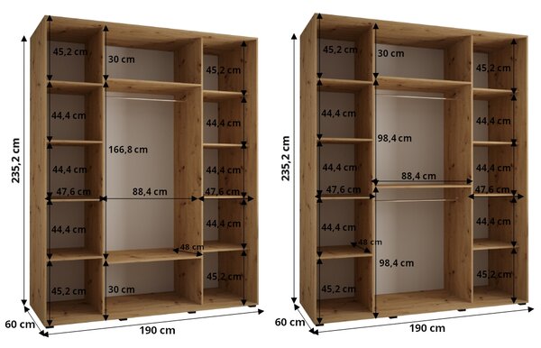Šatní skříň s posuvnými dveřmi DAVOS 190cm | Černá / bílá / stříbrné pojezdy