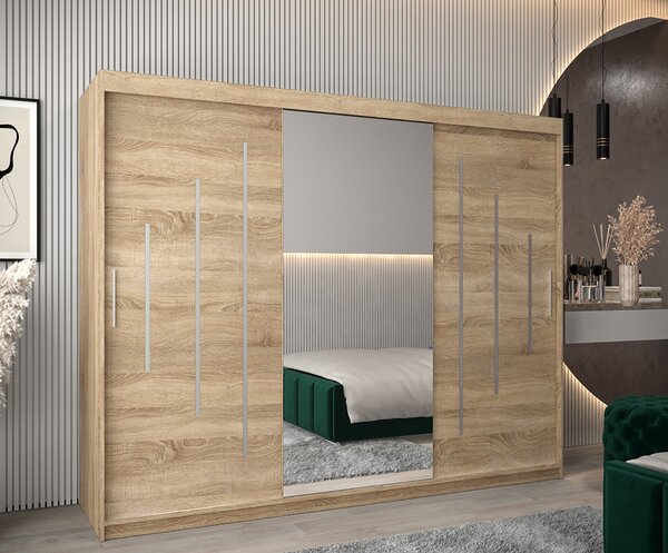 Šatní skříň s posuvnými dveřmi a dvoudílným zrcadlem YORK1 - 250x200cm -Dub Sonoma-