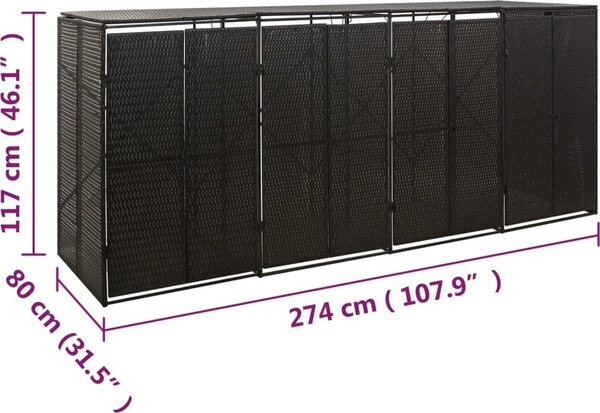 VidaXL Přístřešek na čtyři popelnice 274 x 80 x 117 cm polyratan [319867] Barva: Šedá