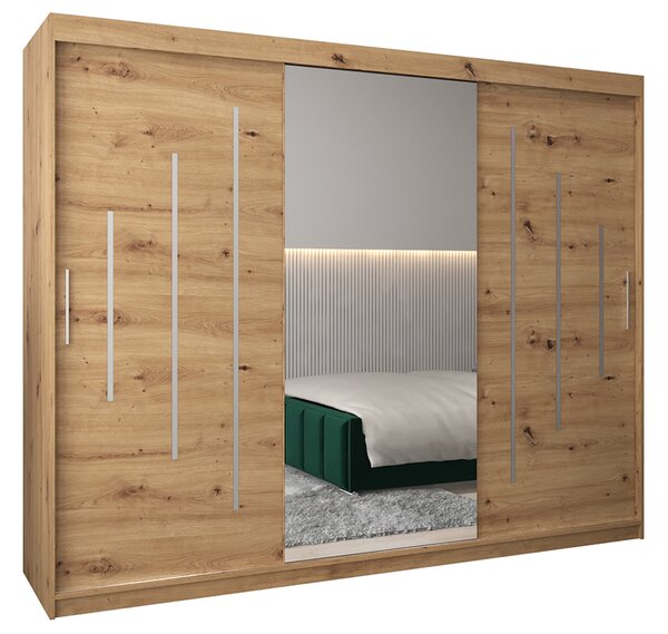 Šatní skříň s posuvnými dveřmi a dvoudílným zrcadlem YORK1 - 250x200cm -Dub Artisan-